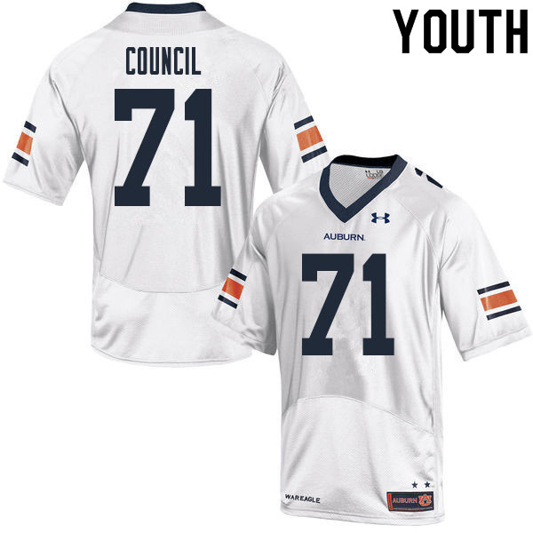 Auburn Tigers Youth Brandon Council #71 White Under Armour Stitched College 2020 NCAA Authentic Football Jersey QGK2574GH